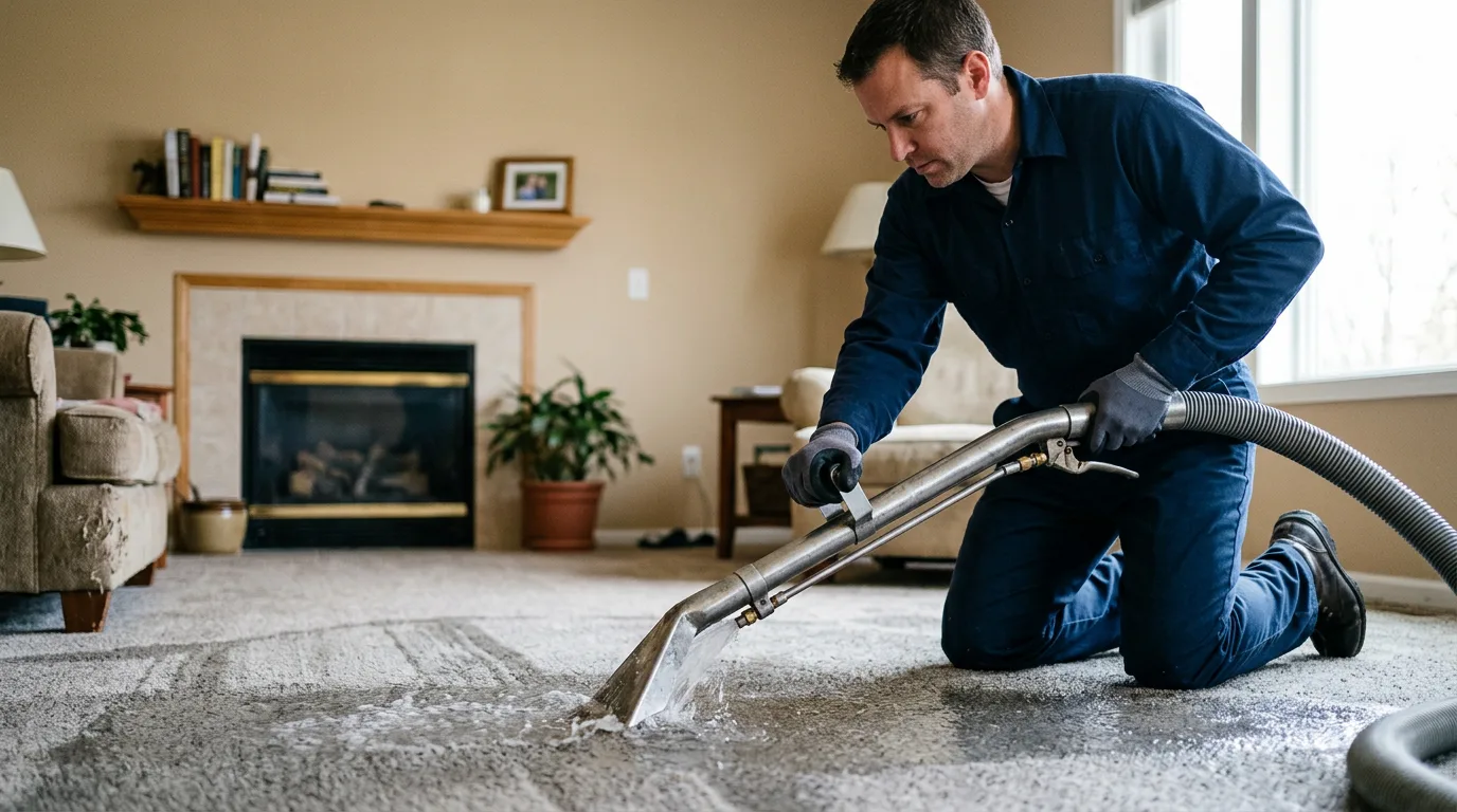 Water damage restoration technician working near Fairport, NY